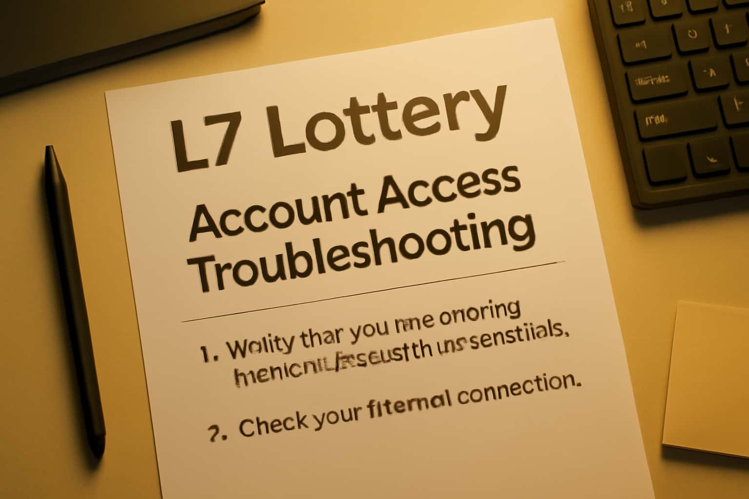 An informational scene illustrating L7 Lottery Account Access Troubleshooting.