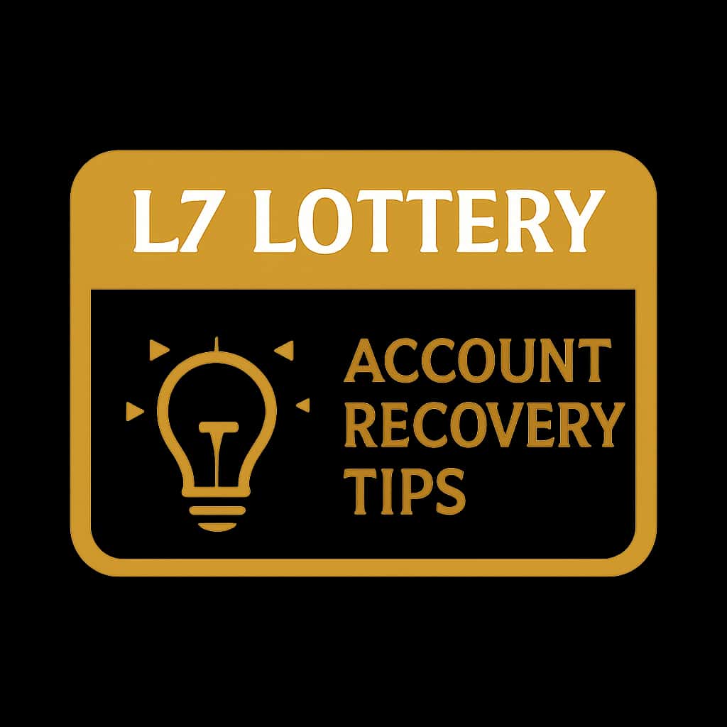 A professional badge representing account recovery tips for L7 Lottery, with clear text.